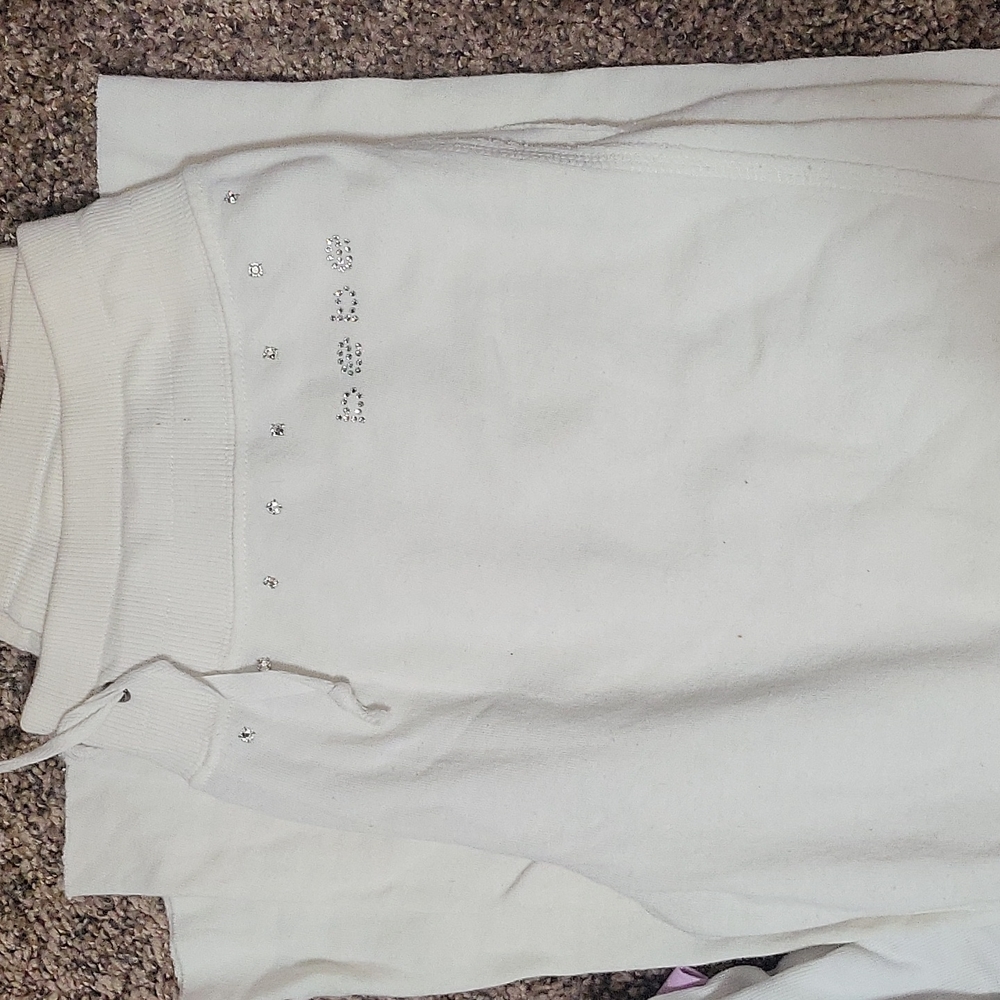 Bebe, white, super long& comfy sweats. Rhinestones